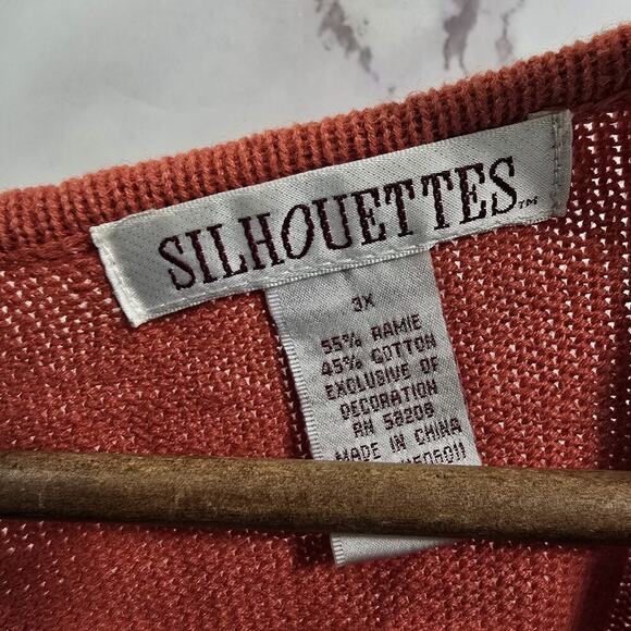 Vintage Sweater Womens 3X Coral 90s Y2K Artsy Coastal Cotton Ramie Embroidered - Picture 3 of 13